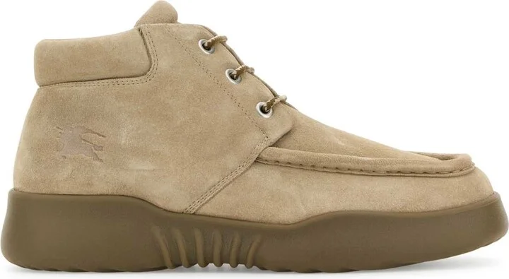 Beige Suede Log Ankle Boots