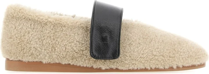 Beige teddy Mary Jane ballerinas