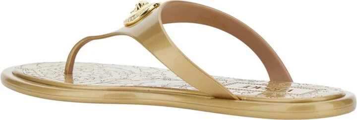 Beige Thong Slided With Medusa Plaque On The Front And Laminated Design In Tech Fabric Woman - Image 3