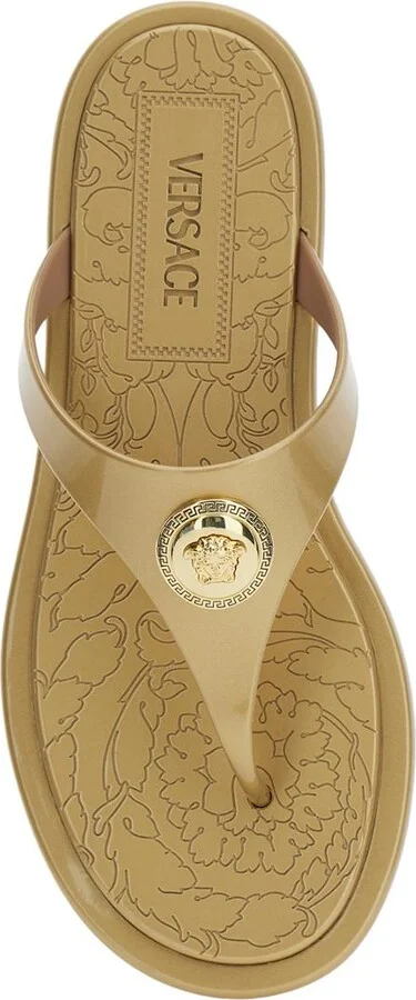 Beige Thong Slided With Medusa Plaque On The Front And Laminated Design In Tech Fabric Woman - Image 4