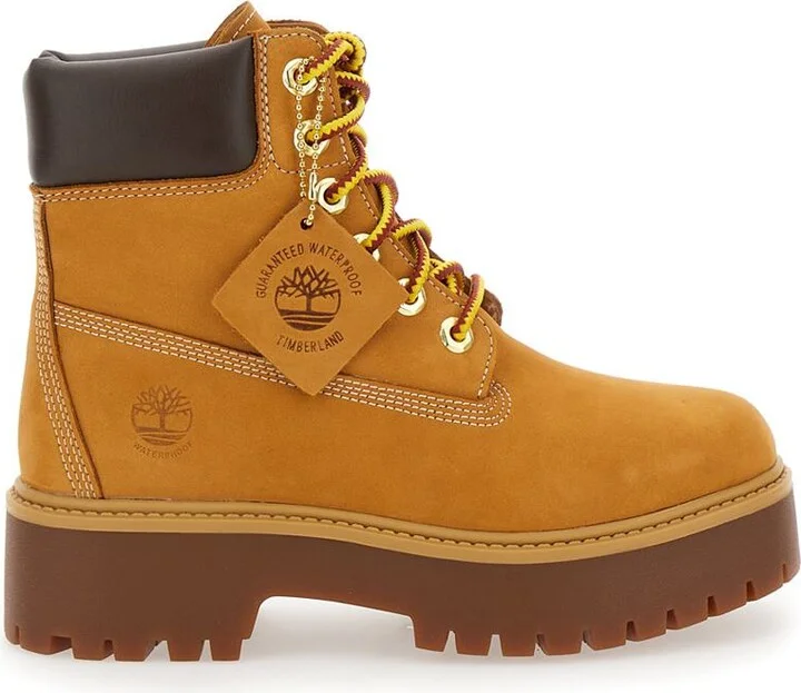 Beige Water-Proof Boots With Logo Plate In Leather Woman