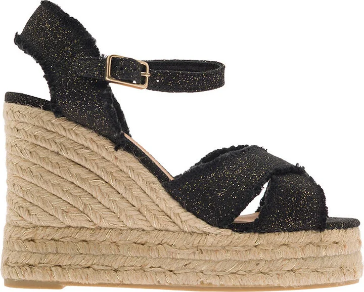 Beige Wedge Sandals In Canvas Woman