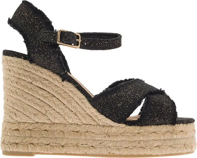 Beige Wedge Sandals In Canvas Woman