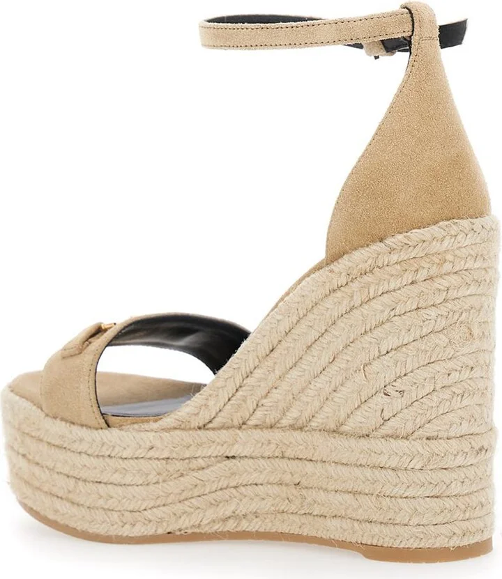 Beige Wedges With Adjustable Buckle Closure And Medusa Plaque On The Front In Leather Woman - Image 2