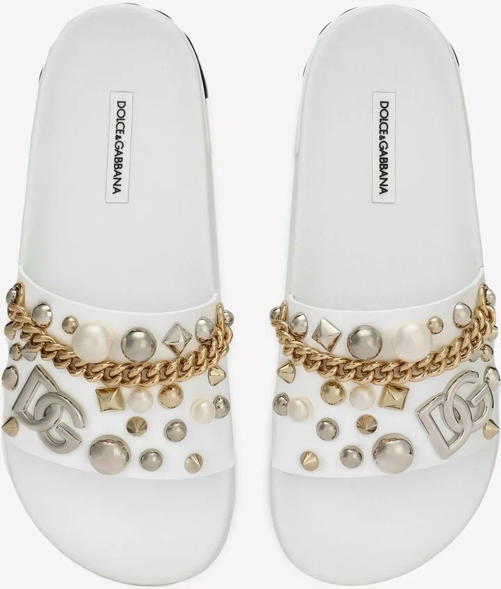 Bejeweled Appliqués Beachwear Slides in Rubber - Image 3