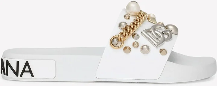 Bejeweled Appliqués Beachwear Slides in Rubber