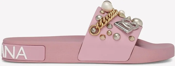 Bejeweled Appliqués Beachwear Slides in Rubber