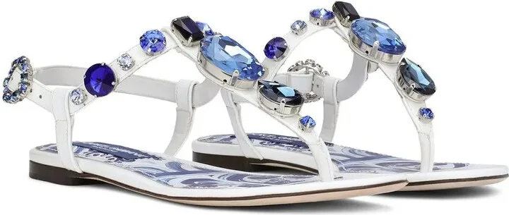 Bejewelled Patent Leather Thong Sandals - Image 2