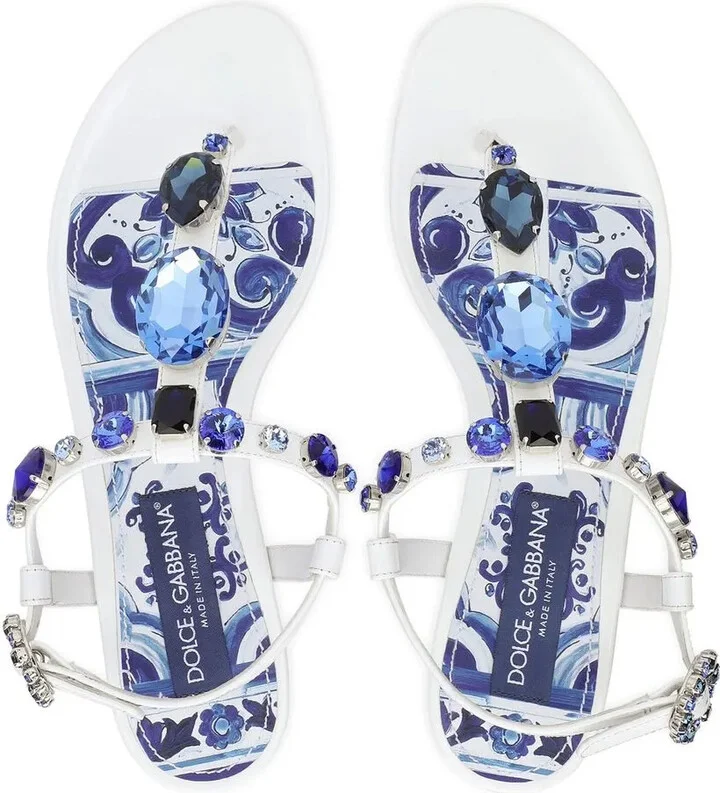 Bejewelled Patent Leather Thong Sandals - Image 4