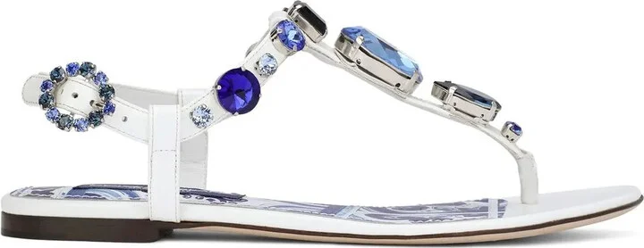 Bejewelled Patent Leather Thong Sandals