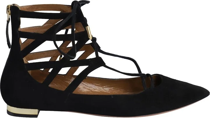 Belgravia Ankle Wrap Flats in Black Suede