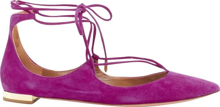 Belgravia Suede Leather Pointy Lace Up Gold Heel Flats