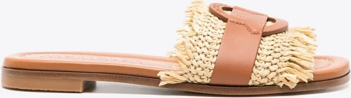 Bell Raffia and Leather Slides