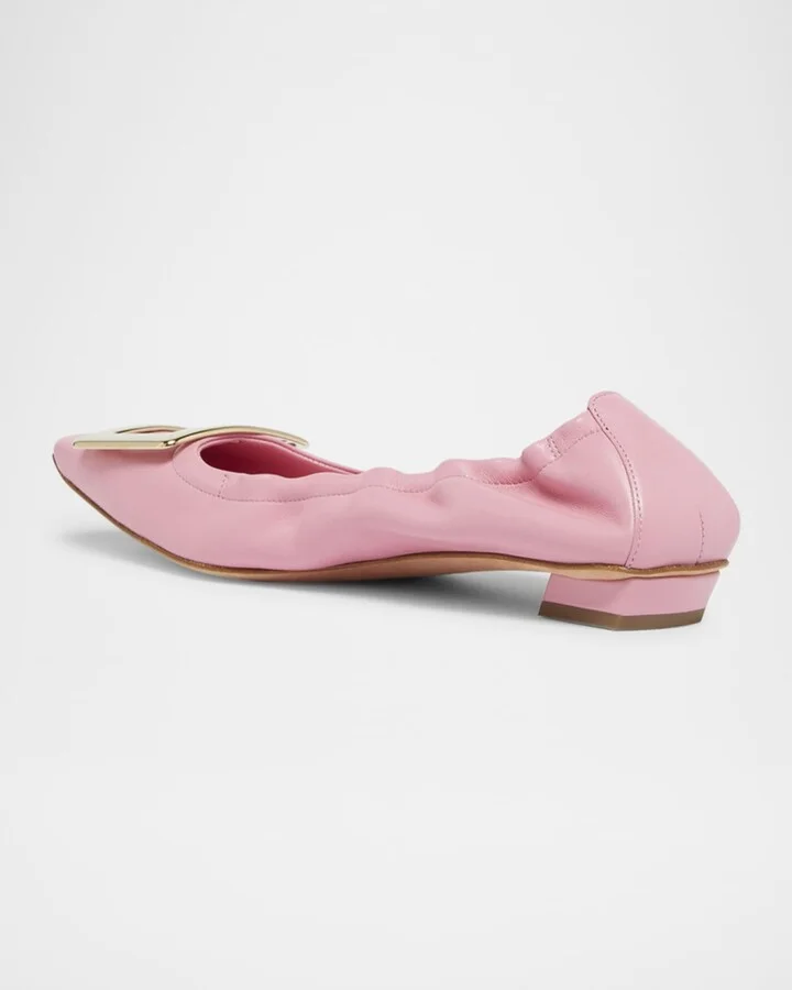 Belle Pointed Ruched Leather Ballerina Flats - Image 2