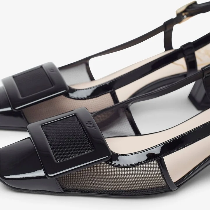 Belle Vivier 45 black mesh slingback pumps - Image 4