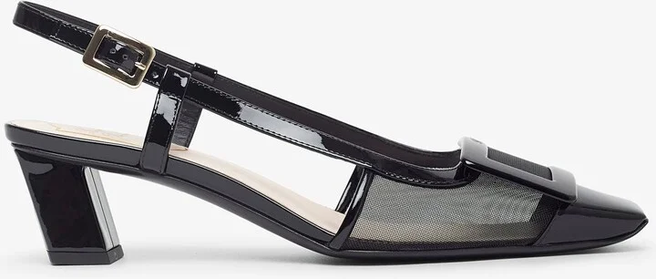 Belle Vivier 45 black mesh slingback pumps
