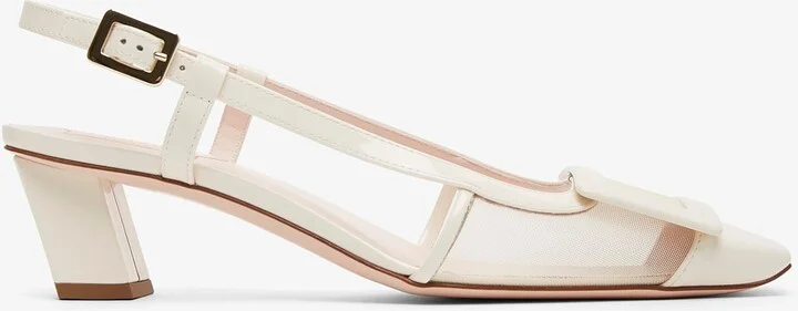 Belle Vivier 45 white mesh slingback pumps