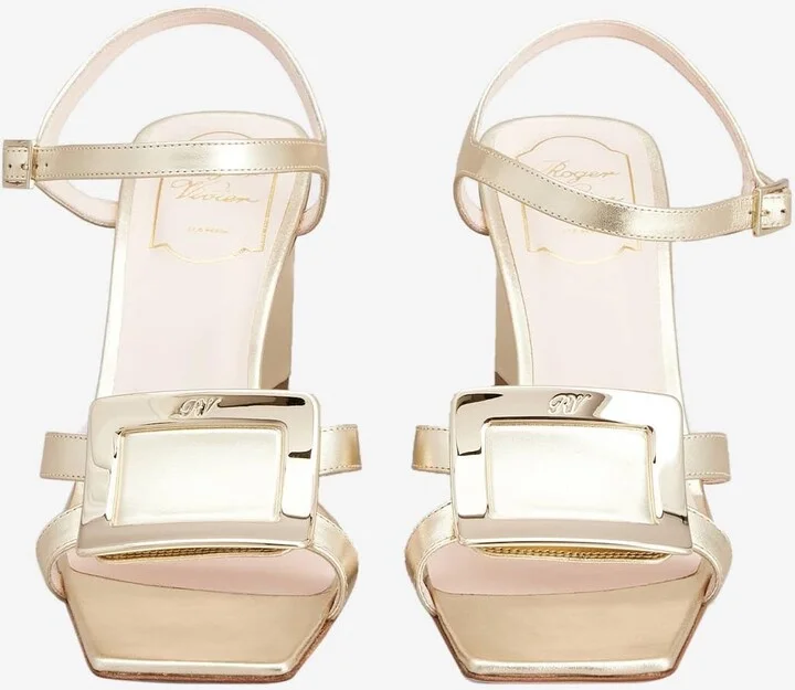 Belle Vivier 75 Metal Buckle Sandals in Metallic Nappa Leather - Image 2