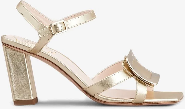 Belle Vivier 75 Metal Buckle Sandals in Metallic Nappa Leather