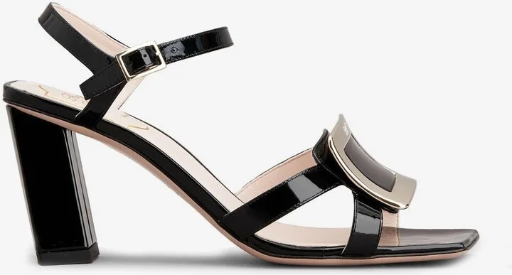 Belle Vivier 75 Metal Buckle Sandals in Patent Leather