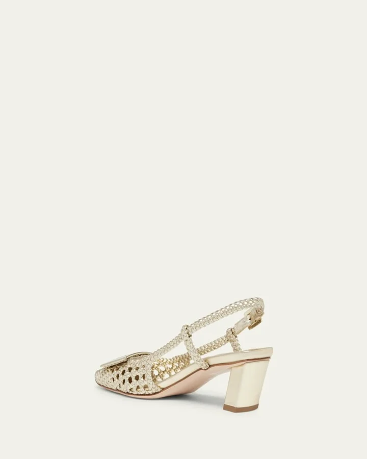 Belle Vivier Braided Metallic Leather Buckle Slingback Pumps - Image 2