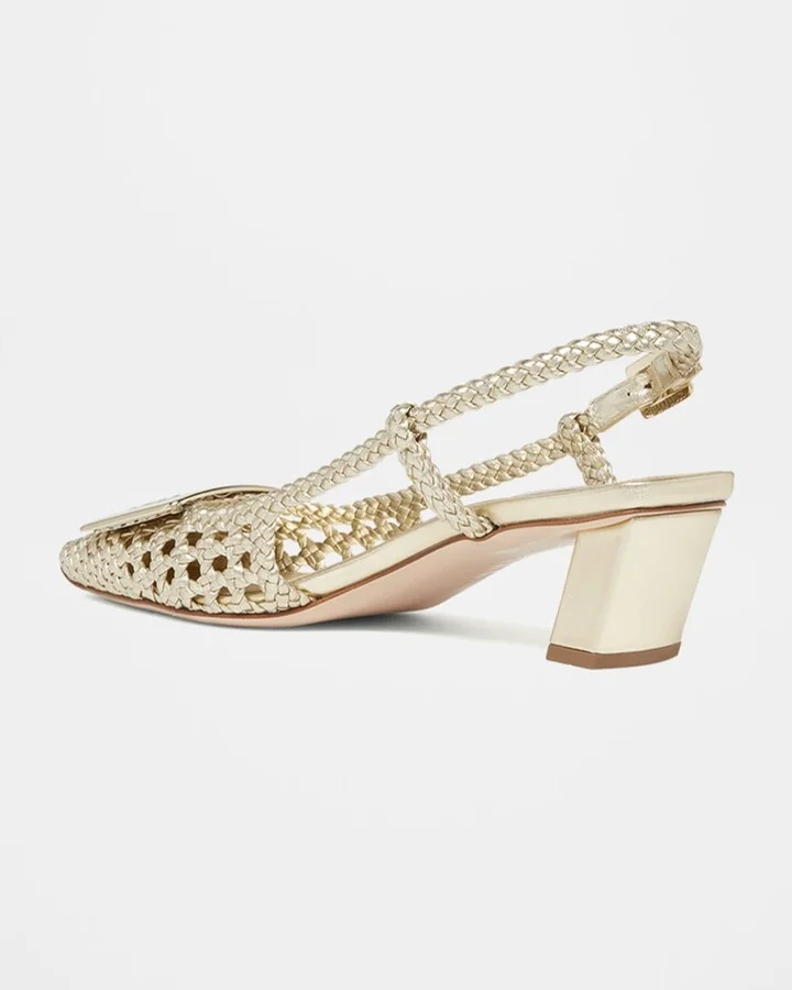 Belle Vivier Braided Metallic Leather Buckle Slingback Pumps - Image 4