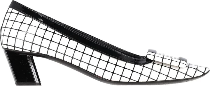 Belle Vivier Graphic Grid Pumps in White Leather