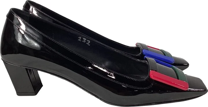 Belle Vivier Graphic Pumps in Black Patent Leather