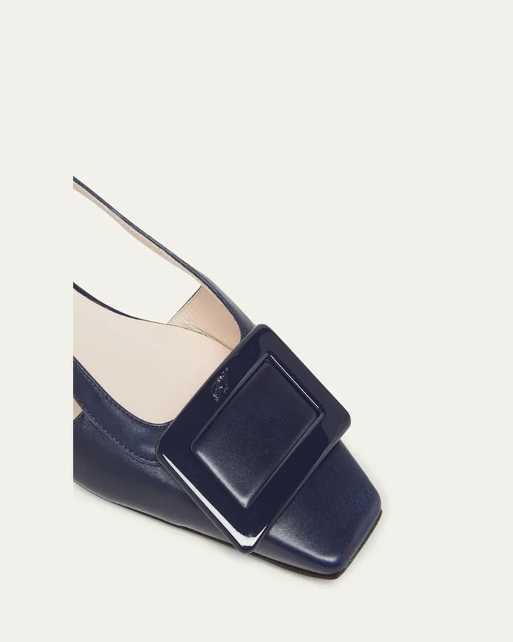 Belle Vivier Leather Buckle Kitten-Heel Slingback Pumps - Image 4