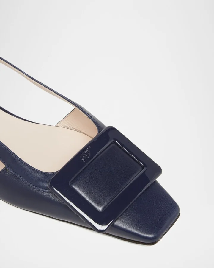 Belle Vivier Leather Buckle Kitten-Heel Slingback Pumps - Image 4