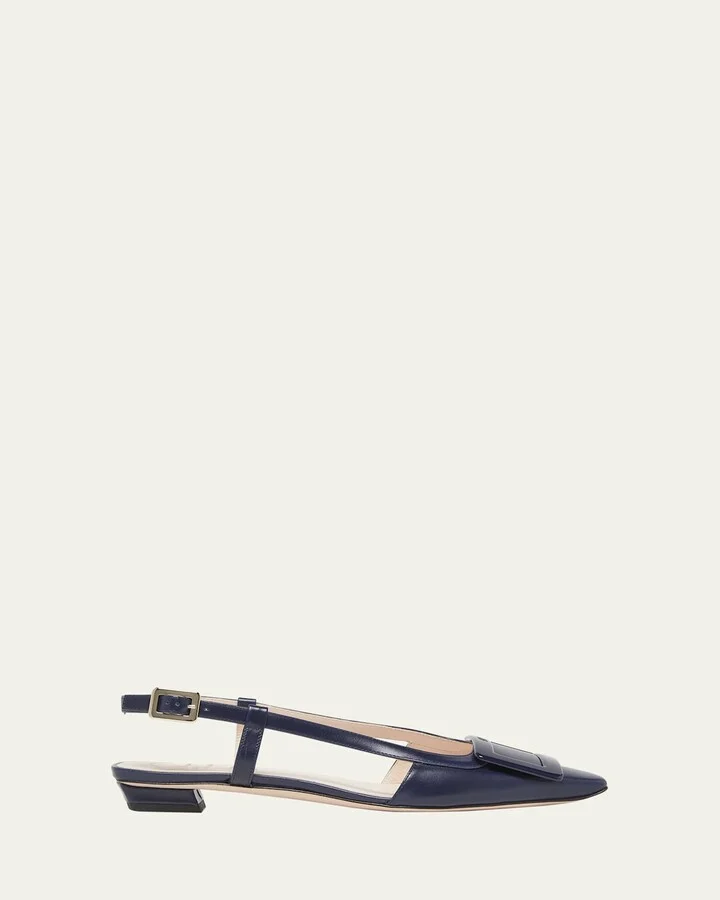 Belle Vivier Leather Buckle Kitten-Heel Slingback Pumps