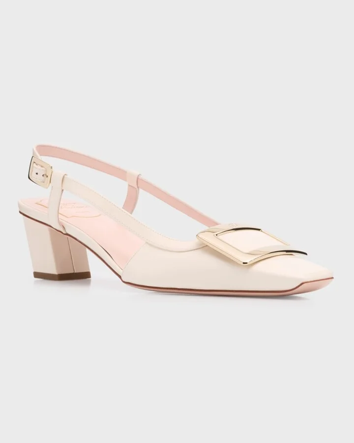 Belle Vivier Leather Buckle Slingback Pumps - Image 6