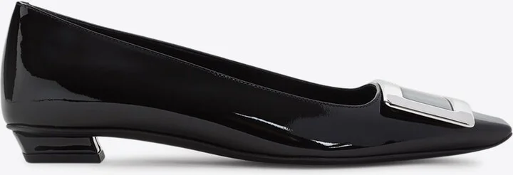 Belle Vivier Metal Buckle Ballet Flats in Patent Leather