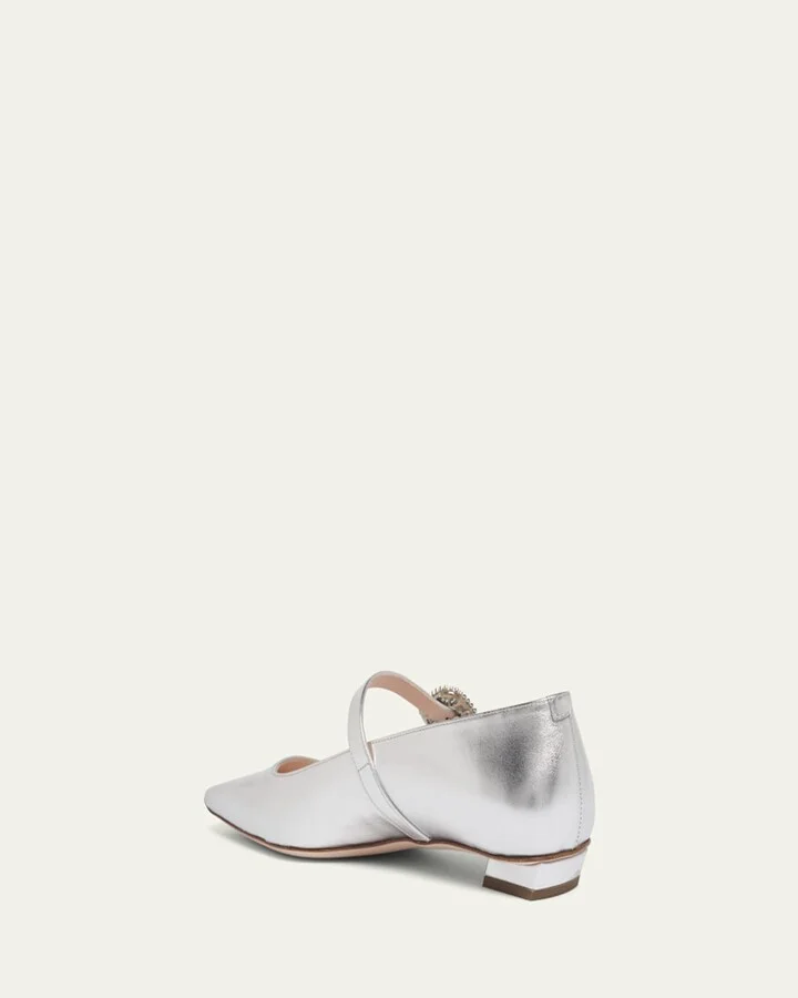 Belle Vivier Metallic Leather Crystal Buckle Mary Jane Ballerina Flats - Image 2