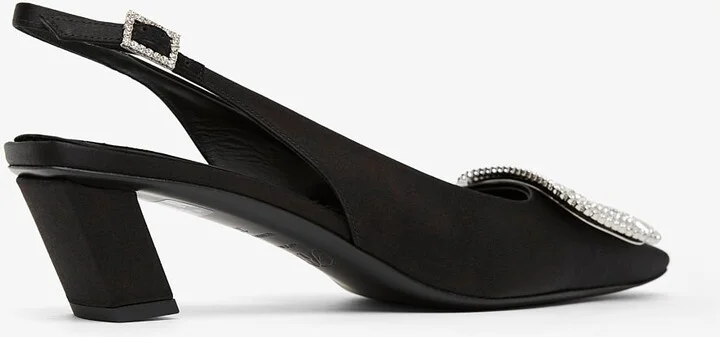 Belle Vivier pilgrim 45 black satin sling backs - Image 3
