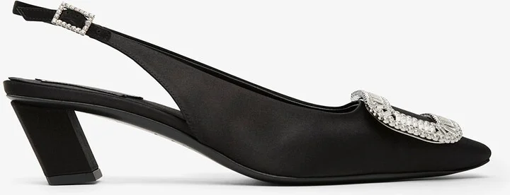 Belle Vivier pilgrim 45 black satin sling backs