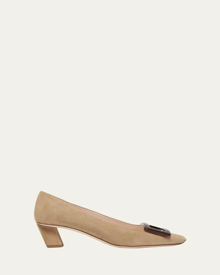 Belle Vivier Suede Buckle Pumps