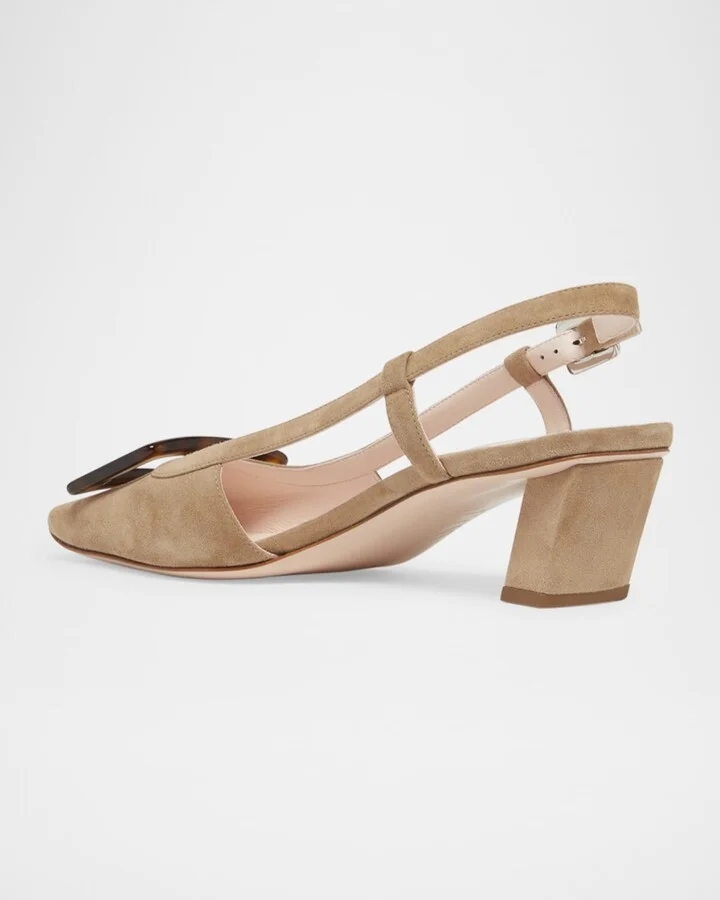 Belle Vivier Suede Turtle Slingback Pumps - Image 2