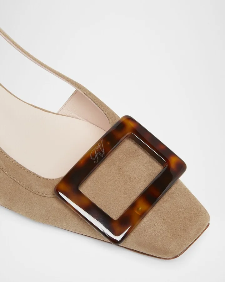 Belle Vivier Suede Turtle Slingback Pumps - Image 3