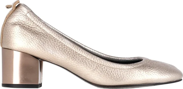 Bellerine Cube Heel Metallic Pumps in Gold Leather