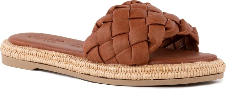Bellissima Womens Faux Leather Woven Slide Sandals