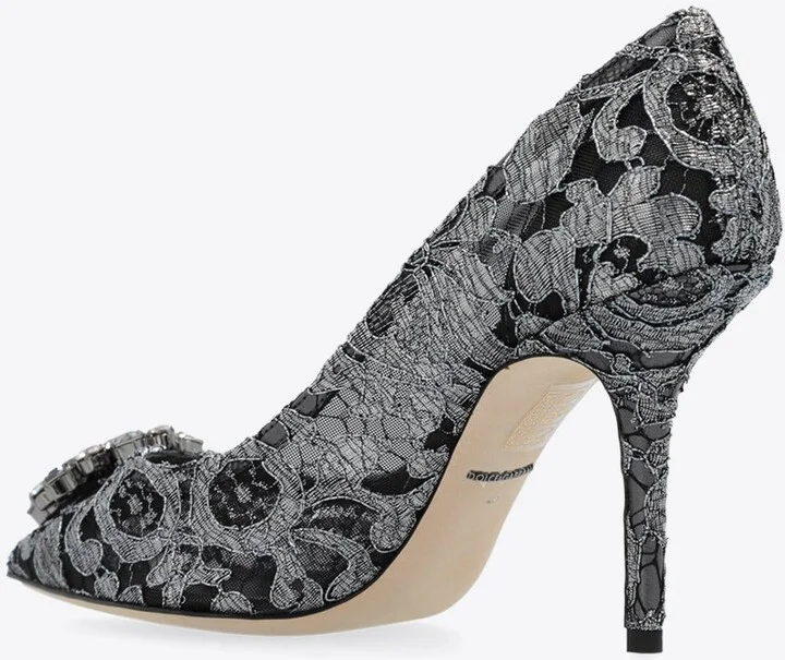 Bellucci 90 Brooch Embellished Lace Pumps - Image 2