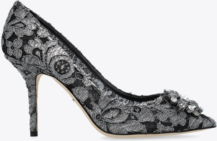 Bellucci 90 Brooch Embellished Lace Pumps