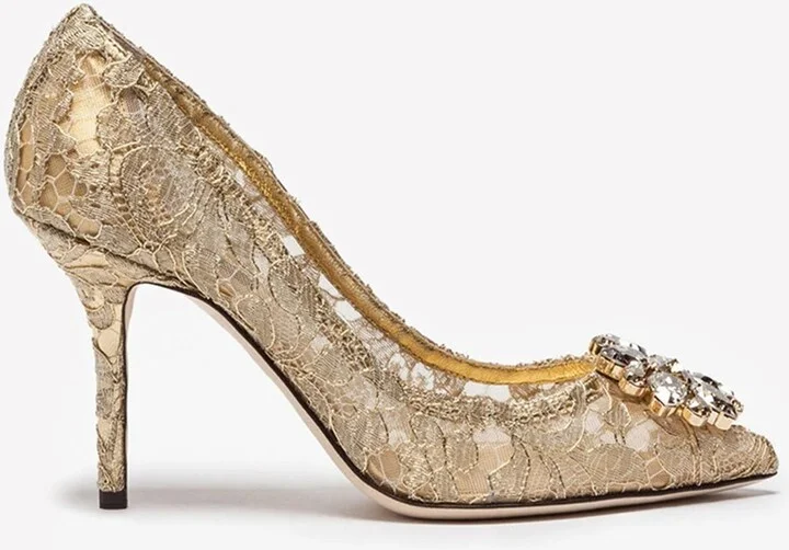 Bellucci 90 Crystal-Embellished Pumps in Lurex Lace