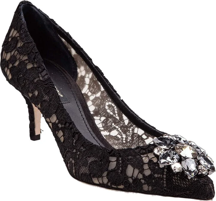 Bellucci Black Lace Pumps With Crystal Application - Image 2