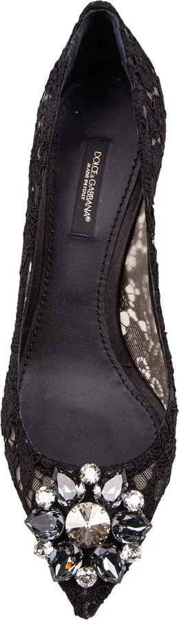 Bellucci Black Lace Pumps With Crystal Application - Image 3