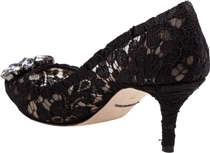 Bellucci Black Lace Pumps With Crystal Application - Image 4