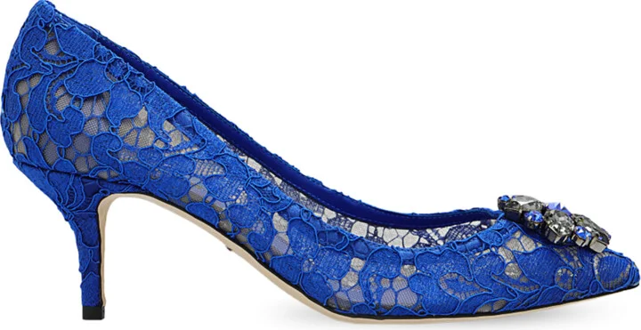 ‘Bellucci’ Lace Stiletto Pumps, , - Blue