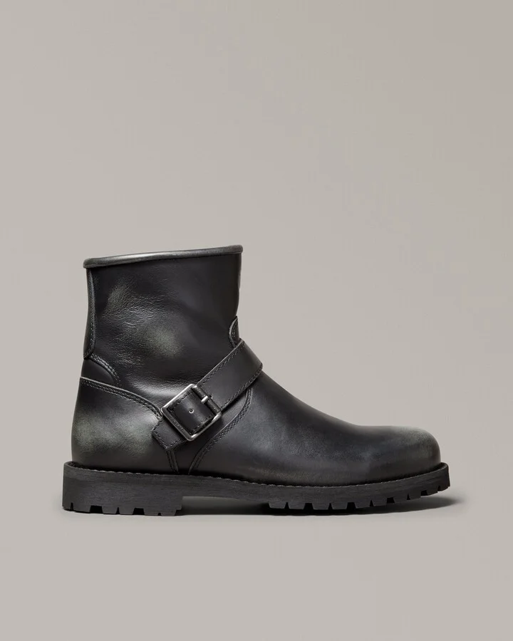 Belstaff Trialmaster Motorcycle Boots Men's Brushed Leather Black Size US 7.5