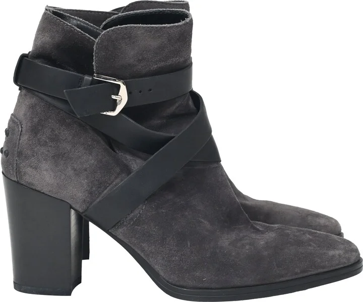 Belt Ankle Boots in Grey Suede